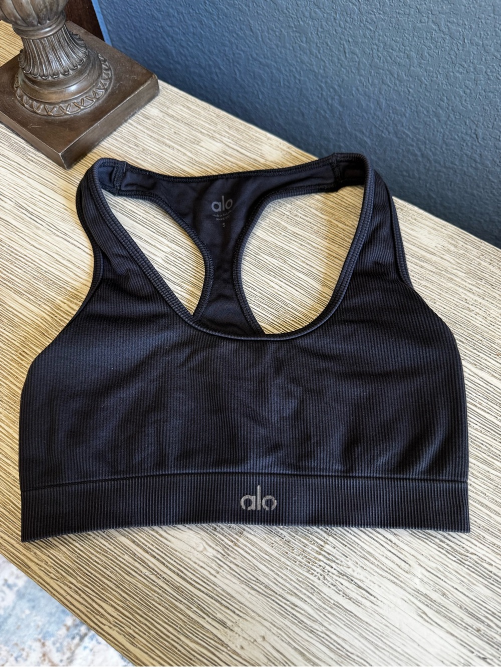 ALO Yoga Black Ribbed Racerback Sports Bra